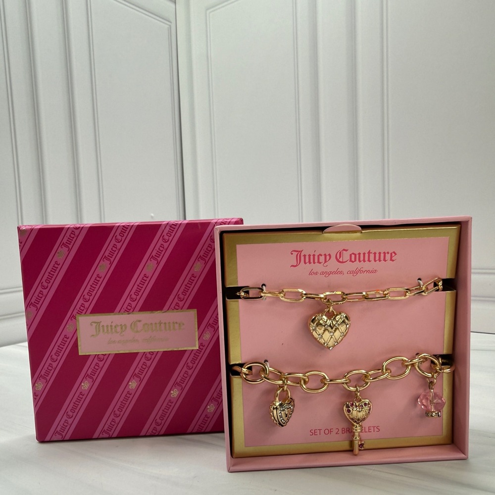Juicy Couture Gold Quilted Heart Charm Bracelet 2pc Set SH01568YL.XR
